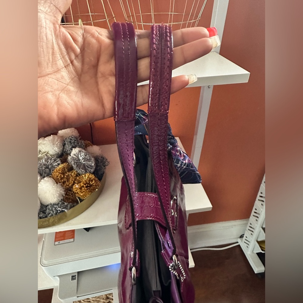 Coach Purple Leather Shoulder Bag with Plaid Accent Scarf - Picture 5 of 13
